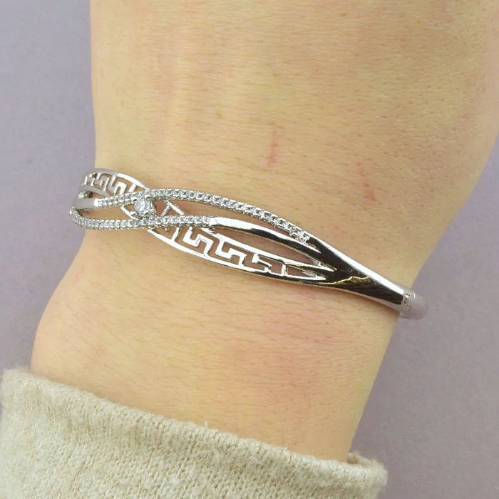 🏷️️ Браслет шарнірний Xuping Фіаніт 17 см (родій) ss_65576