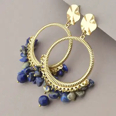 🏷️️ Сережки пусети Stainless Steel Содалит, Лазурит F-85651