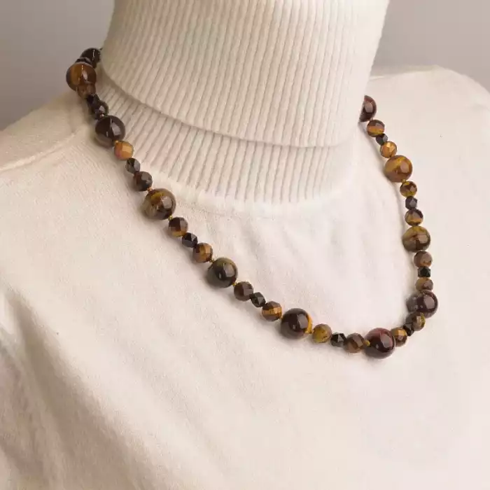 🏷️️ Намисто Бичаче око, Тигрове око, Агат 50 см. ss_94498