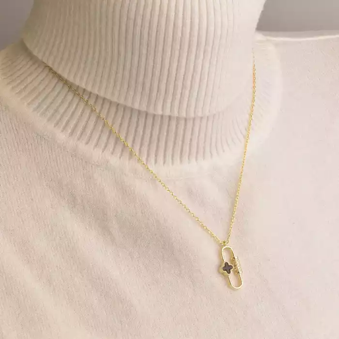 🏷️️ Підвіска булавка чотирилисник Saiya емаль 40 см (позолота 18к лимонна) ss_96882