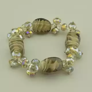 Браслет резинка Муранське скло, Чеський кришталь 17 см.