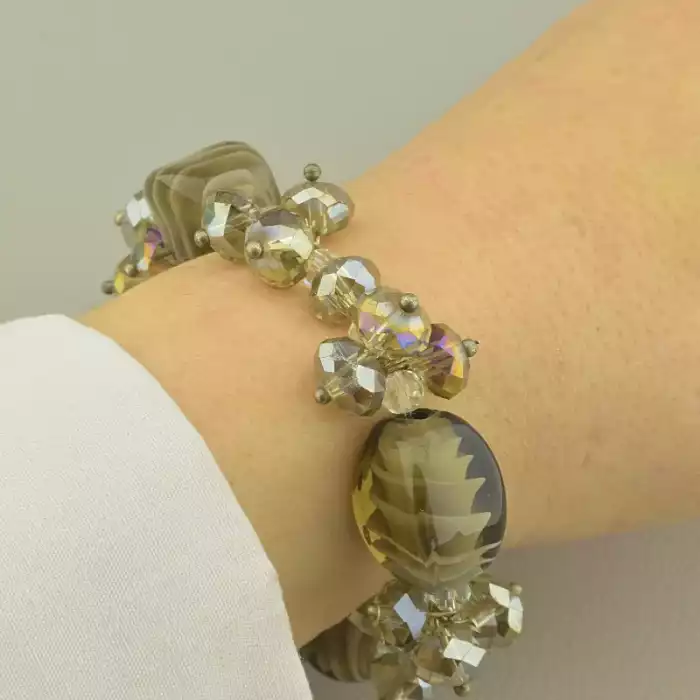 🏷️️ Браслет резинка Муранське скло, Чеський кришталь 17 см. ss_104383