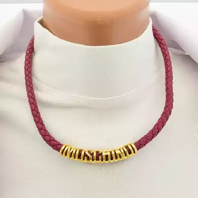 🏷️️ Підвіска Fashion Versace (46 см, ширина 9 мм, бордовий, жовтий, мідний сплав, еко шкіра, позолота 18к) F-105091