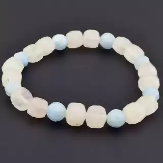 Браслет на резинці Аквамарин, Рожевий кварц 19 см