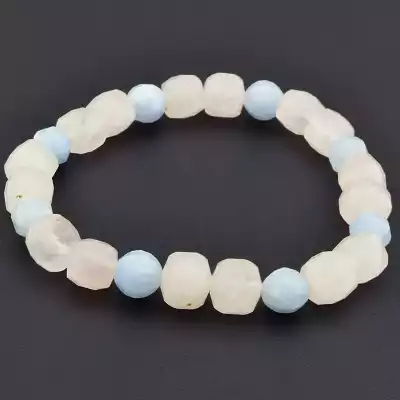 Браслет на резинці Аквамарин, Рожевий кварц 19 см