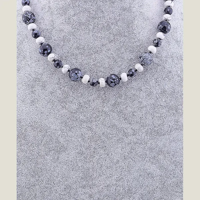 🏷️️ Намисто Обсідіан, Кахолонг 47 см ss_70584