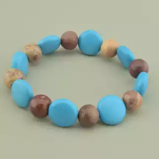 Браслет резинка Яшма, Бірюза 18 см.