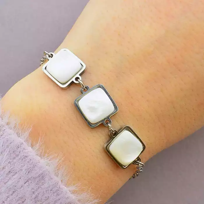 🏷️️ Браслет з карабіном Перламутр 19 см ss_50509