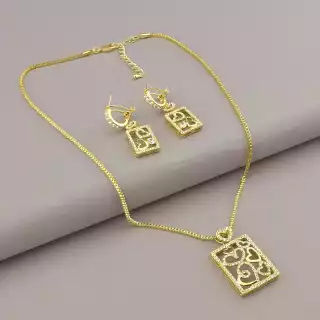 Підвіска + Сережки Фіаніт 44 см. (позолота 14k (лимонна))