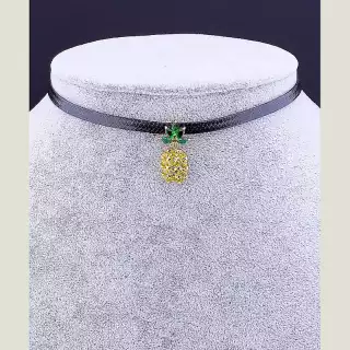 Чокер з кулоном ананас FJ екошкіра 30 см Crystal (застібка карабін)