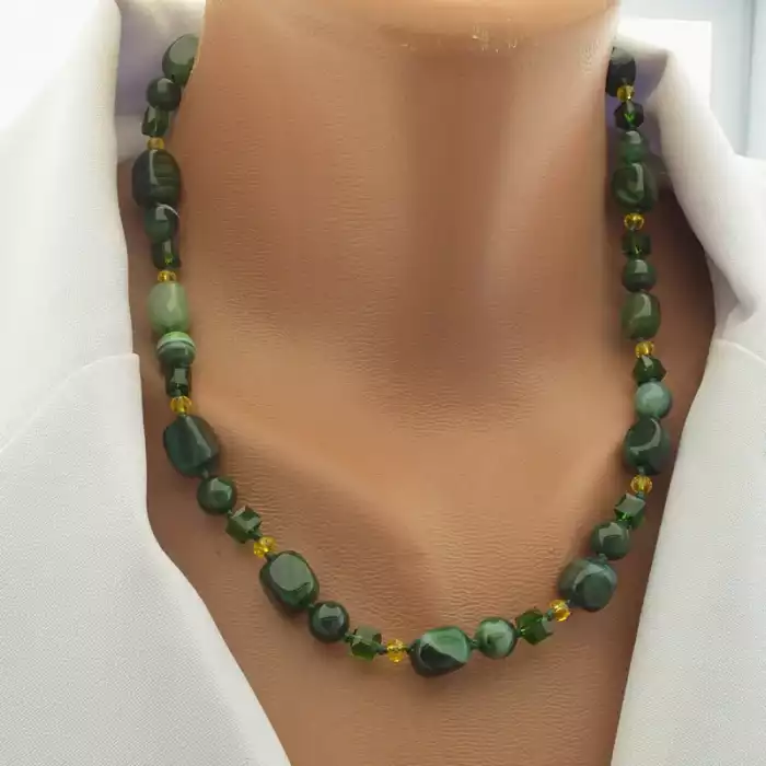 🏷️️ Намисто Агат, Чеський кришталь 48 см. ss_102293