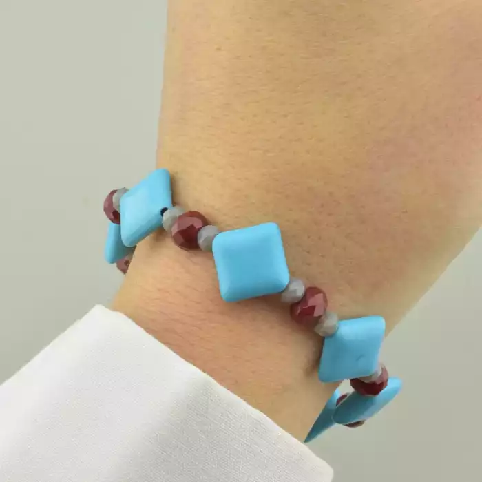 🏷️️ Браслет резинка Бірюза, Чеський кришталь 17 см. ss_95002