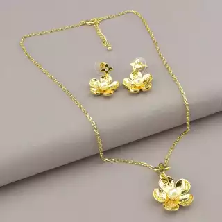 Підвіска + Сережки Майорка 43 см. (позолота 14k (лимонна))