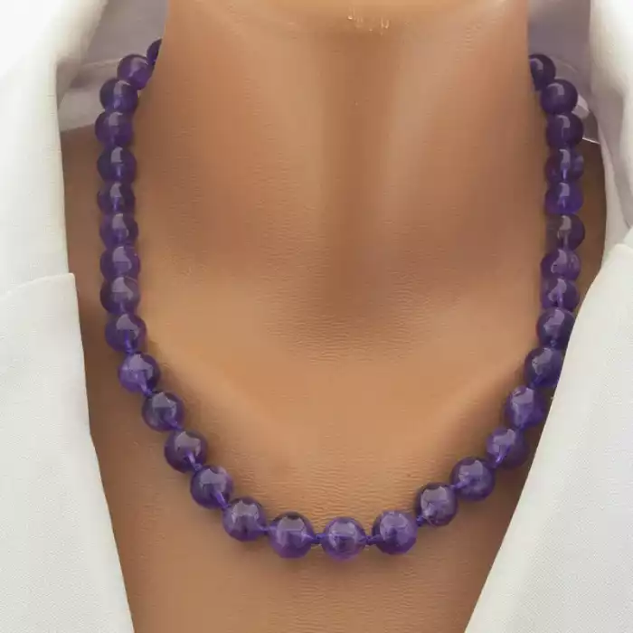 🏷️️ Намисто з аметистом у сріблі 925 проби (46 см, кульки 10 мм) ss_104691