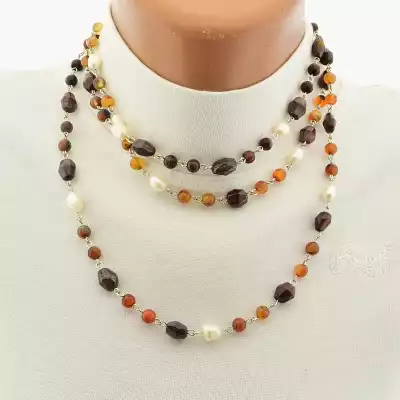 🏷️️ Намисто довге Бичаче око, Сердолік, Перли 120 см F-105909