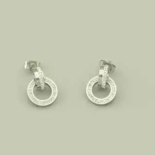 Сережки для повсякденного носіння пусети Stainless Steel Фіаніт (родій)