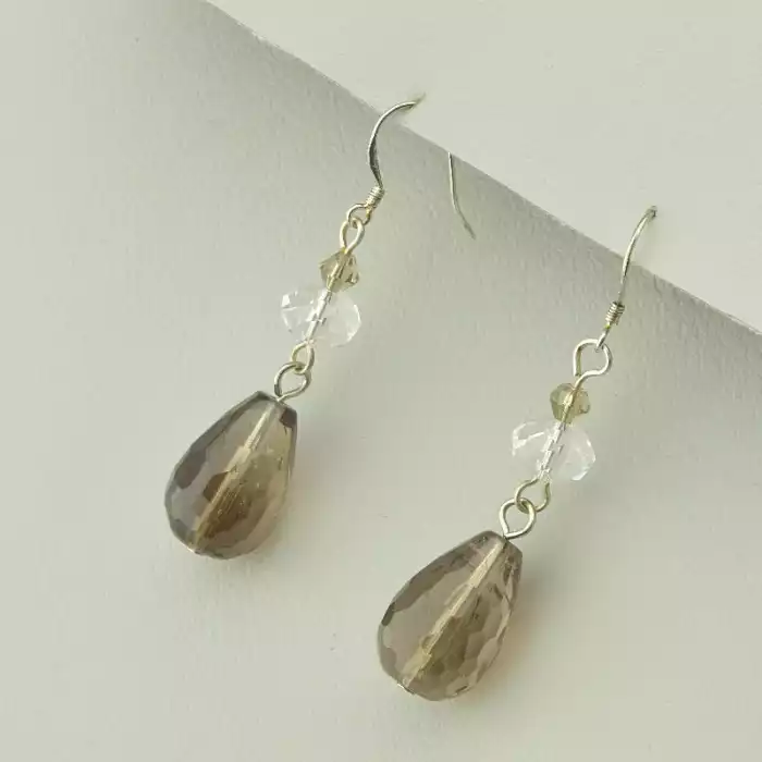 🏷️️ Сережки петля Раухтопаз, Чеський кришталь срібло ss_106114