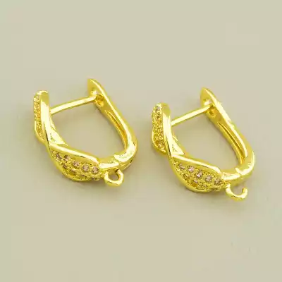 Швензи Пара Фіаніт 16х6мм. (позолота 18к лимонна) англійська застібка