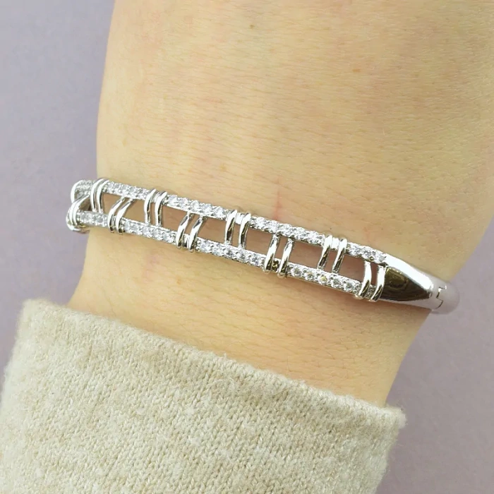 🏷️️ Браслет шарнірний Xuping Фіаніт 18 см (родій) ss_65146