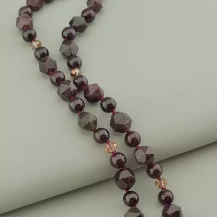 🏷️️ Намисто Гранат, Чеський кришталь 47 см. ss_94602