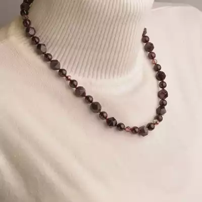 🏷️️ Намисто Гранат, Чеський кришталь 47 см. F-94602