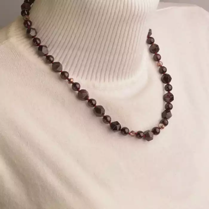 🏷️️ Намисто Гранат, Чеський кришталь 47 см. ss_94602