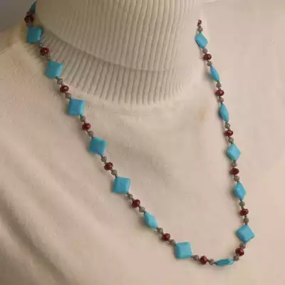 🏷️️ Намисто Бірюза, Чеський кришталь 56 см. F-95003