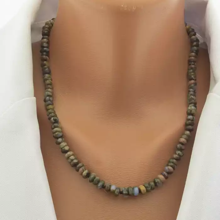 🏷️️ Намисто з яшмою у сріблі 925 проби (47 см, коричнево-блакитне) ss_104692