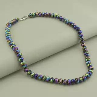 Намисто чеський кришталь (46 см, карабін, сталь, 8 мм, грань, бензиновий, срібний)