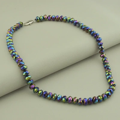 Намисто чеський кришталь (46 см, карабін, сталь, 8 мм, грань, бензиновий, срібний)