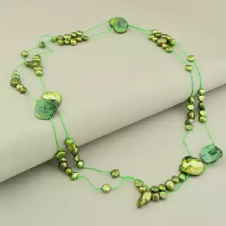 Намисто з перлин (120 см, без замку, 18х14 мм, зелений)