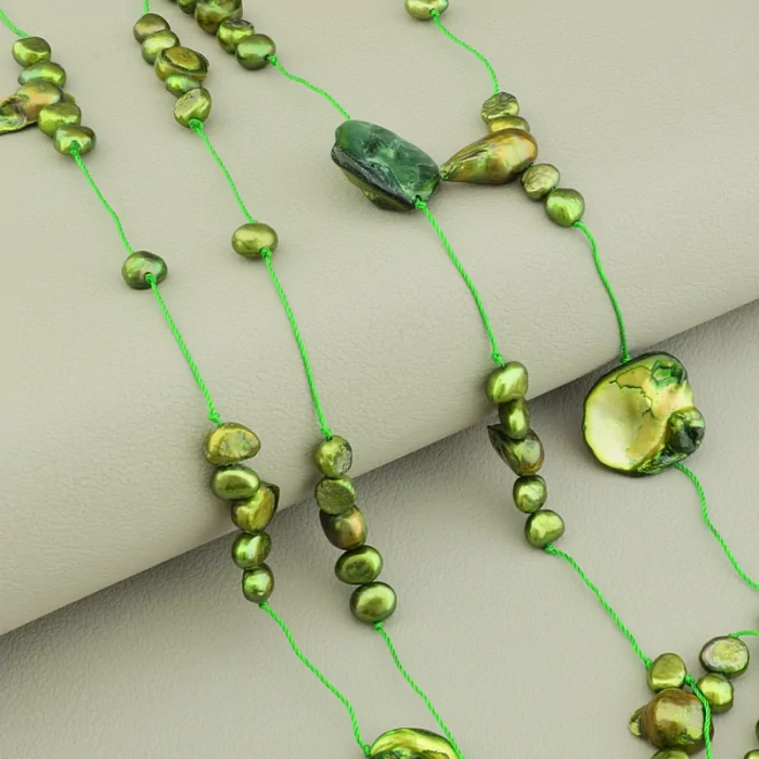 🏷️️ Намисто з перлин (120 см, без замку, 18х14 мм, зелений) ss_105302