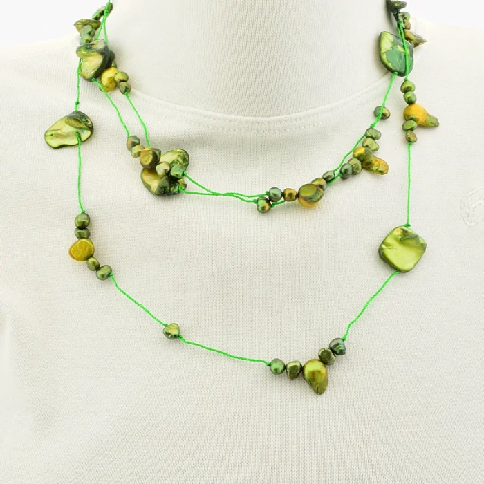 🏷️️ Намисто з перлин (120 см, без замку, 18х14 мм, зелений) ss_105302