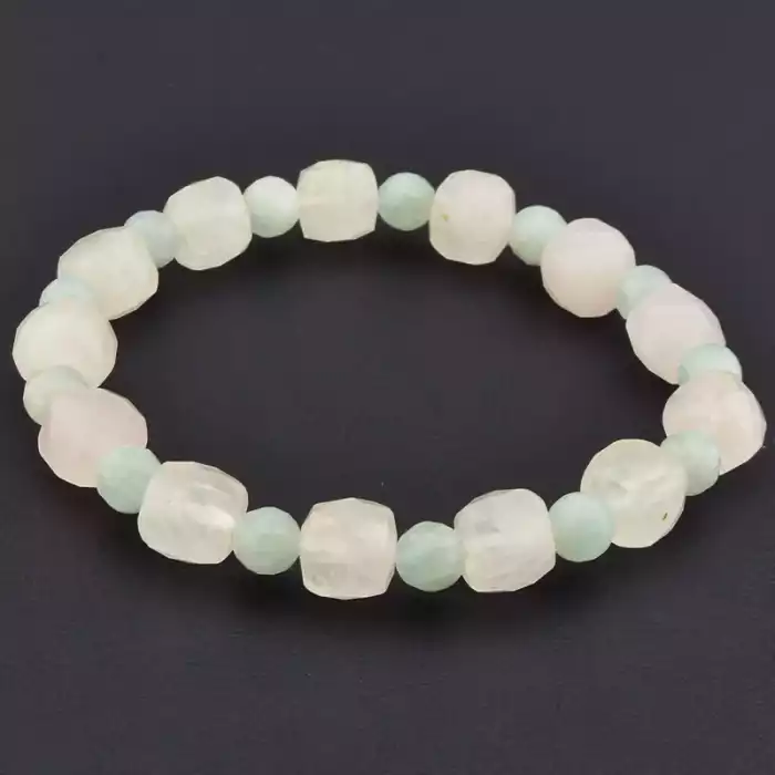 🏷️️ Браслет на резинці Аквамарин, Рожевий кварц 18 см ss_105710