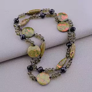 Намисто Епидот, Чеський кришталь 90 см