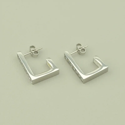 Сережки Stainless Steel Фіаніт (родій)
