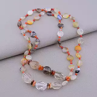 Намисто Раухтопаз, Гірський кришталь, Агат 96 см