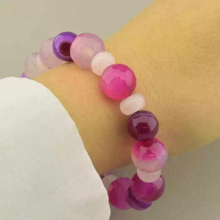 🏷️️ Браслет резинка Агат, Рожевий кварц 19 см. ss_102295