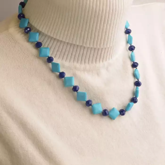 🏷️️ Намисто Бірюза, Чеський кришталь 47 см. ss_95004