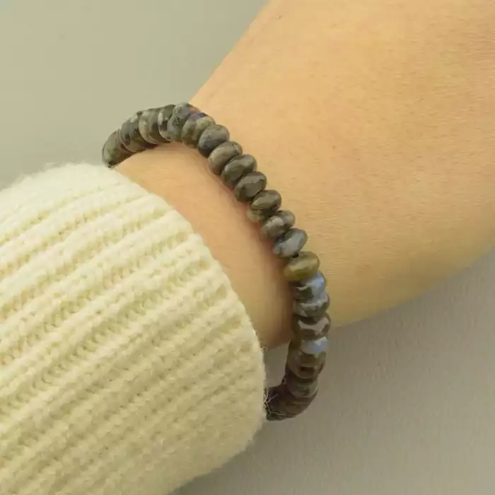 🏷️️ Браслет резинка з яшмою на гумці (18 см, коричнево-блакитний) ss_104693