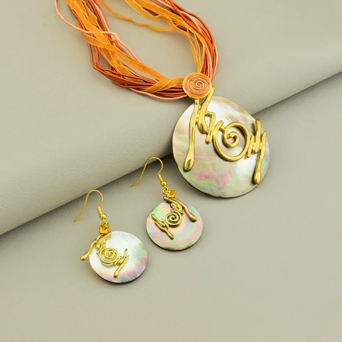 🏷️️ Підвіска і браслет перламутр (43 см, метал, з карабіном, сірий, жовтий) ss_105303