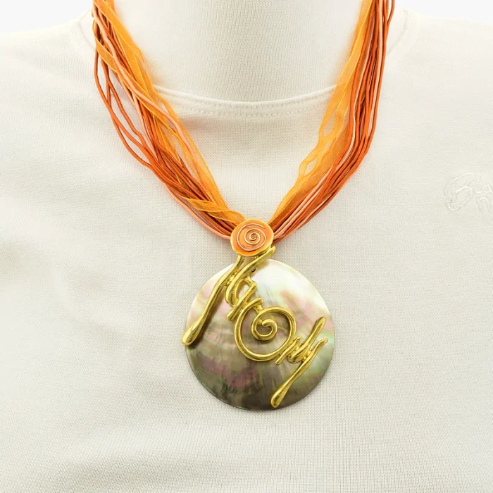 🏷️️ Підвіска і браслет перламутр (43 см, метал, з карабіном, сірий, жовтий) ss_105303