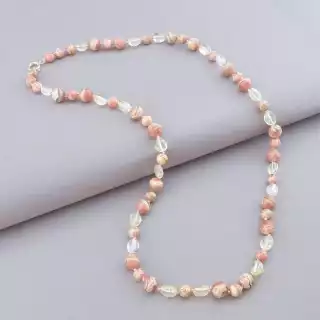 Намисто Родохрозит, Гірський кришталь 65 см. (срібло 925 проба)