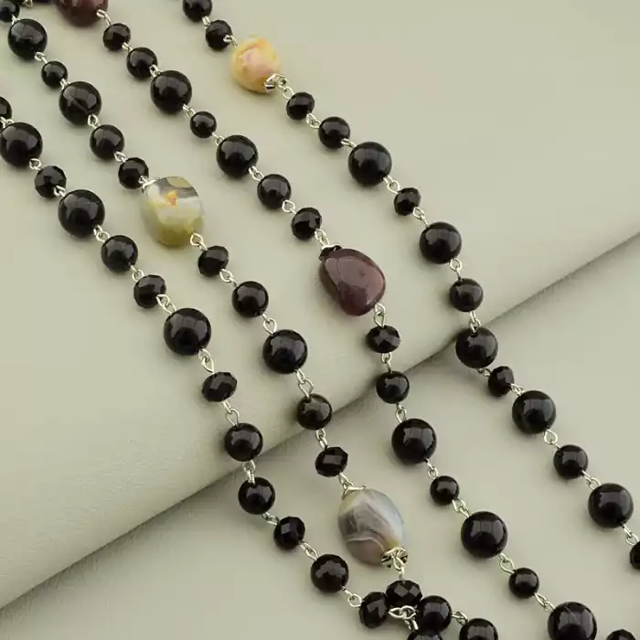 🏷️️ Намисто Агат, Чеський кришталь 120 см F-105911