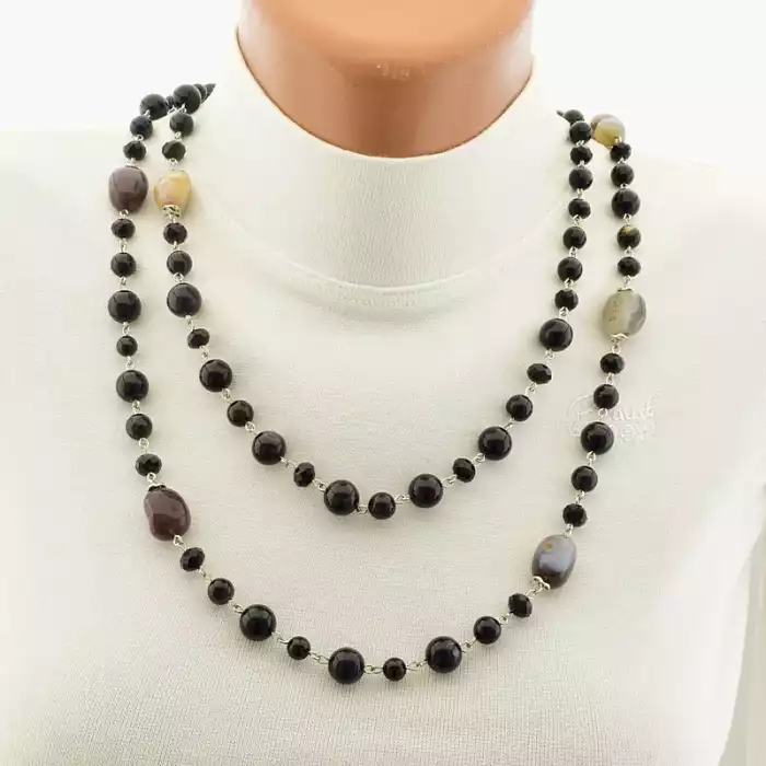 🏷️️ Намисто Агат, Чеський кришталь 120 см F-105911