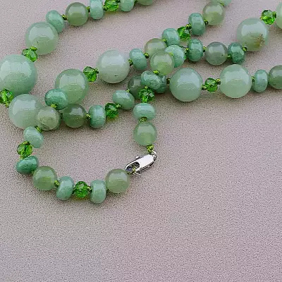 🏷️️ Намисто Нефрит, Чеський кришталь 53 см F-82812