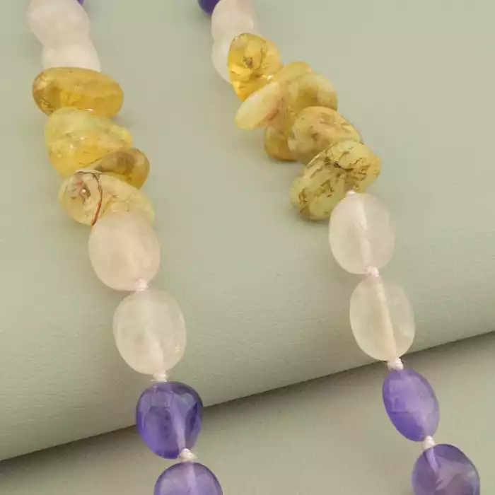 🏷️️ Намисто Цитрін, Рожевий кварц, Аметист 57 см. (срібло 925 проба) ss_101396