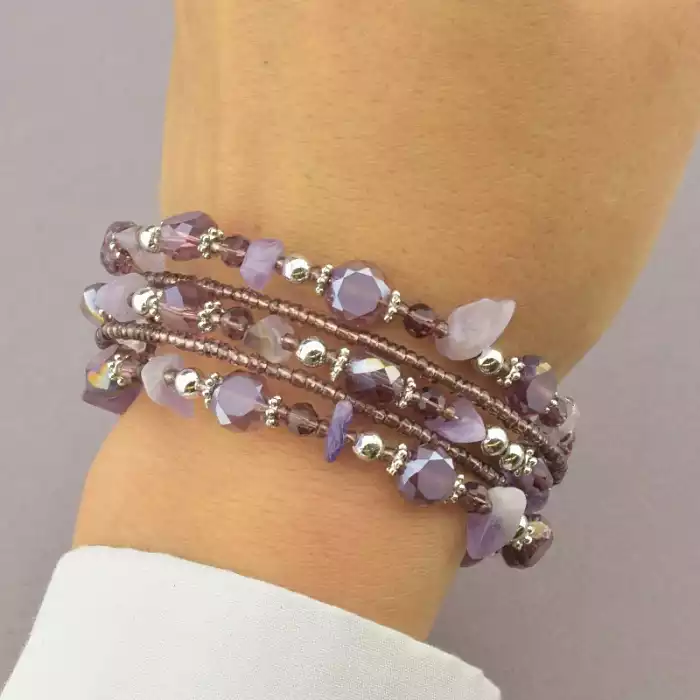 🏷️️ Браслет без застібки Аметист, Чеський кришталь 90 см ss_76858