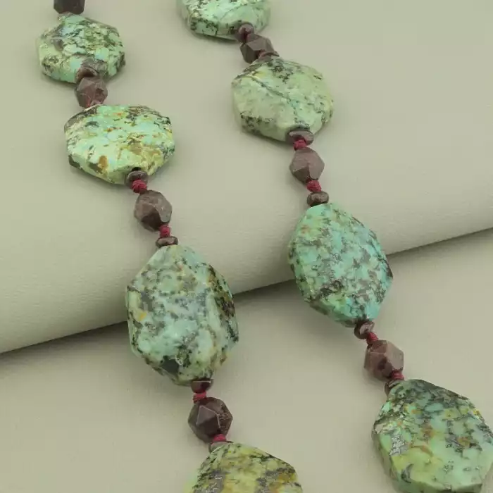 🏷️️ Намисто Хризоколла, Гранат 57 см. ss_101596