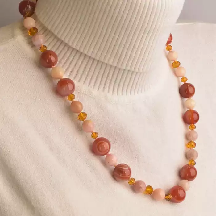 🏷️️ Намисто Сердолік, Опал, Чеський кришталь 54 см. ss_94502